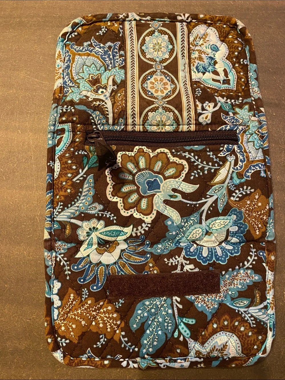Vintage Vera Bradley Java Blue Trifold Wallet Quilted Cotton Brown Teal 7”x4”